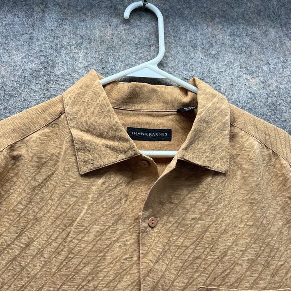 Jhane Barnes Shirt Mens XL Khaki Button Down Tan Beige Silk Linen Dress Pocket - Picture 3 of 11